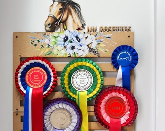 My Rosettes - Horse Rosette Display Holder, Personalised, Available with a Bay or Black horse head, Large extendable vertical design