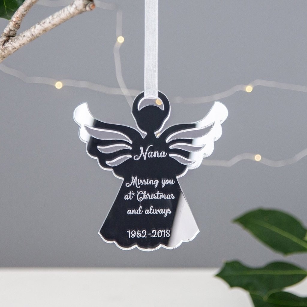 Hanging Angel Tree Decoration Personalised Angel Memorial Ornament Engraved Angel Gift Remembrance Angel Bauble Memorial Christmas Ornament