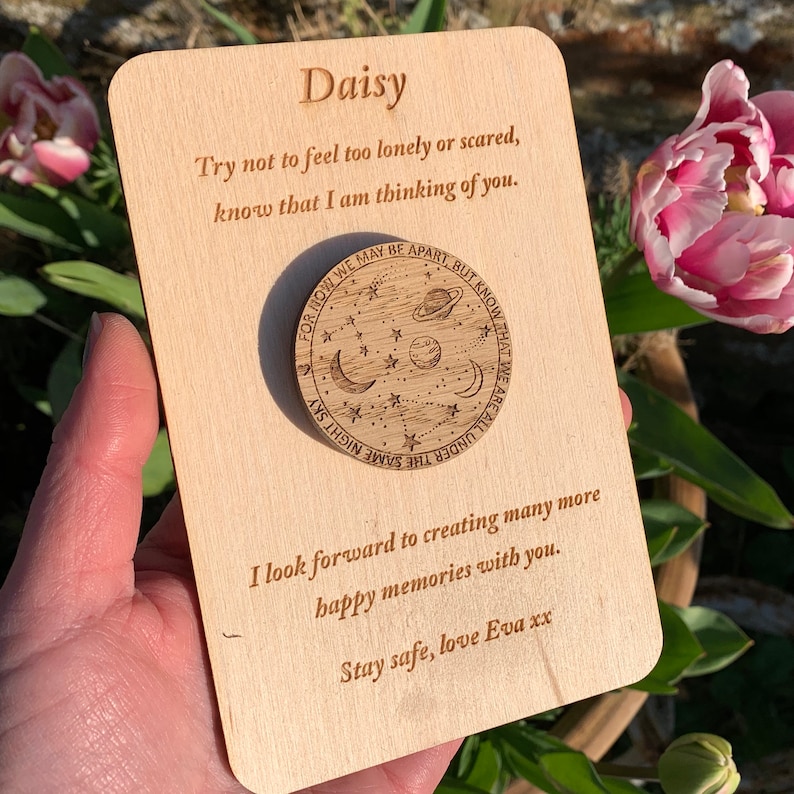 a wooden card engraved your meaningful message and planets images is the best gift for valentines