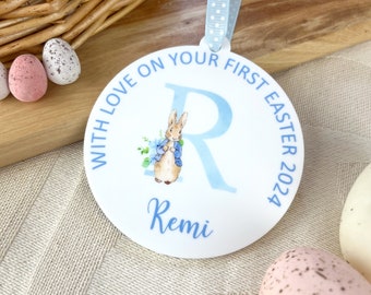 Personalised Easter Decoration Gift, Easter Decoration 2024, My First Easter Blue Rabbit Keepsake