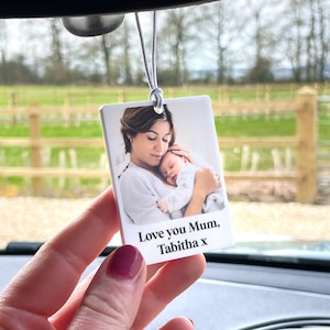 Personalised Photo Car Ornament, Hanging Polaroid Photograph with Text, Mother's Day Gift, Gift for Mum, Custom Photo Driving Test Gift