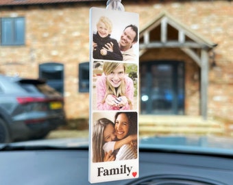 Personalised Mother's Day Gift, Car Ornament, Hanging Photo Strip with Text, Custom Photograph Present for Mum, Driving Test Gift