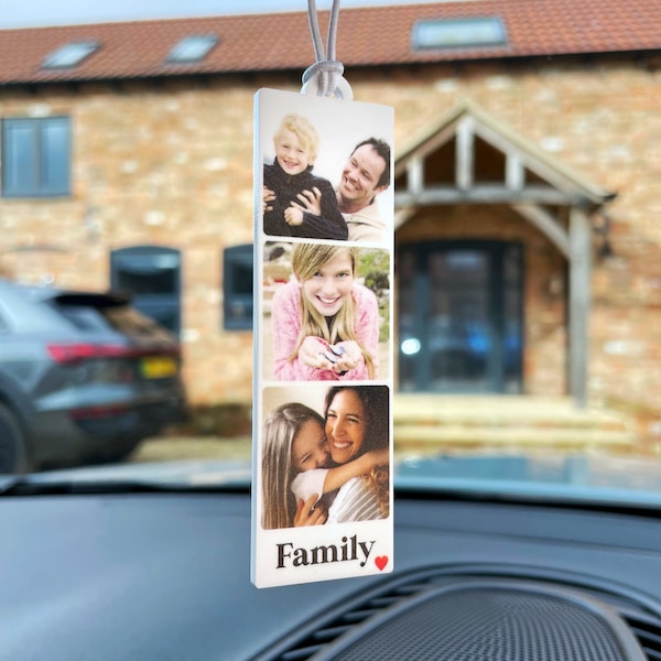 Personalisiertes Muttertagsgeschenk, Autoschmuck, hängender Fotostreifen mit Text, individuelles Fotogeschenk für Mama, Geschenk zur Führerscheinprüfung