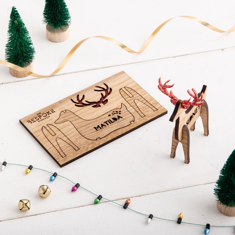 Christmas Reindeer Place Settings, Xmas Table Decorations, Personalised Christmas Decor, Christmas 2023 Wooden Place Names image 3