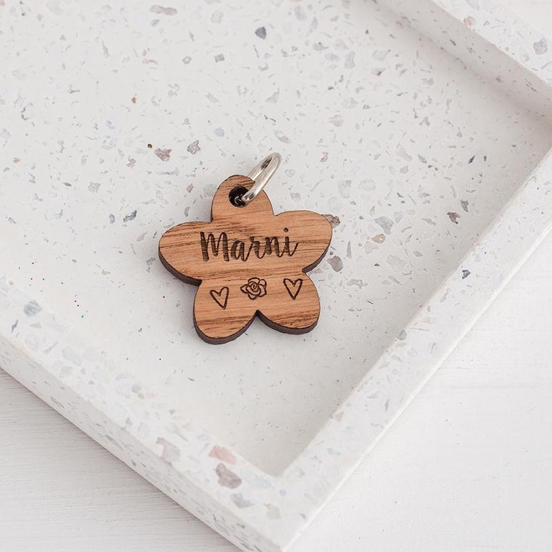 Personalised flower charm Add on charm for flower keyring gift Engraved Custom charm Date charm Initial charm Mom birthday gift Grandma gift image 1