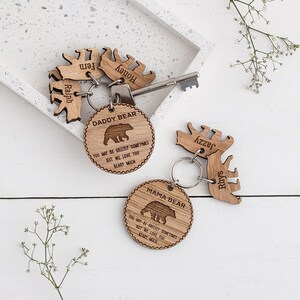 Bear Keyring for Dad, Personalised Daddy Bear Gift, Engraved wooden bear keyring, Personalised gift from Children, Small Father's Day Gift image 6