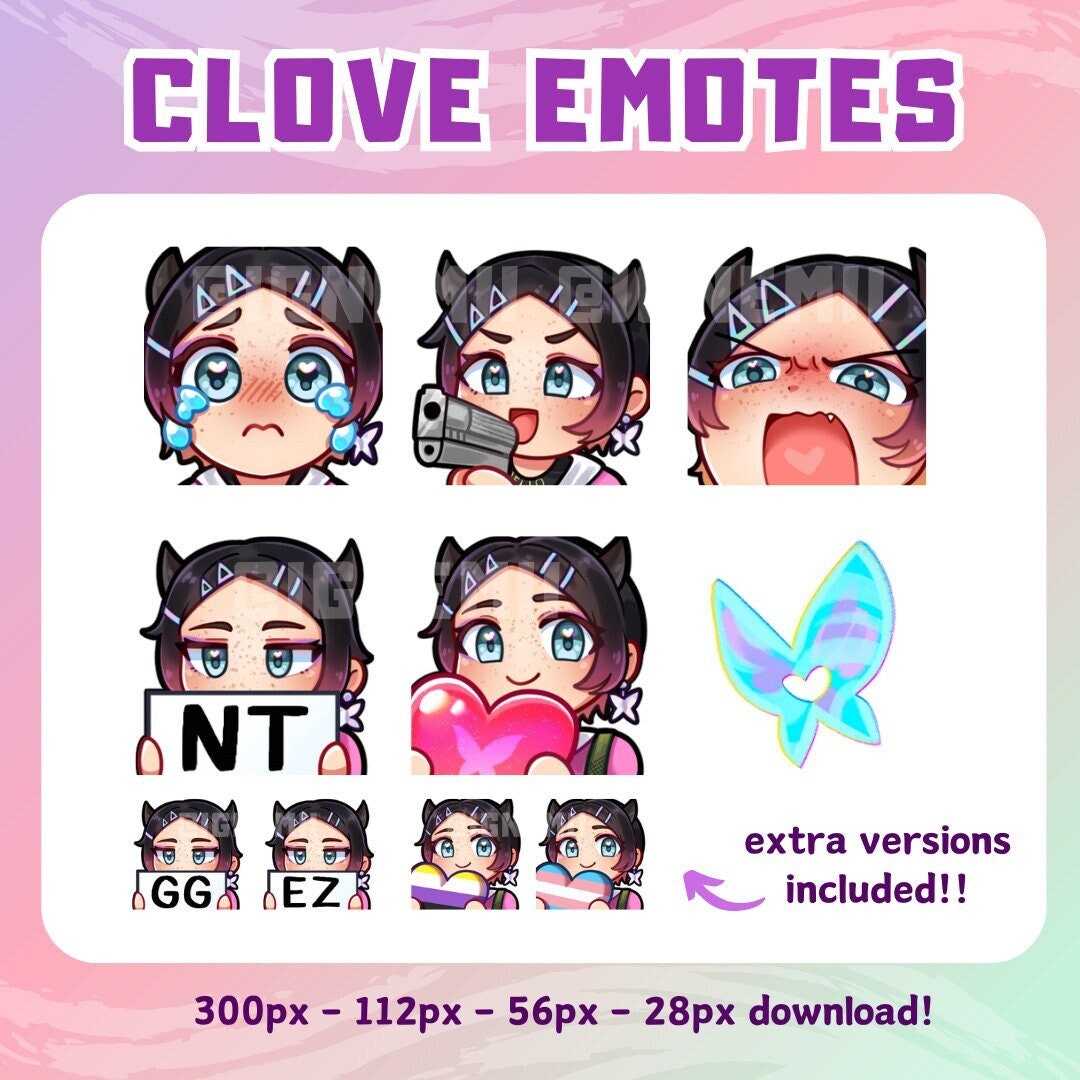 VALORANT CLOVE emotes, Valorant agent emotes, Twitch Discord Youtube emote set, cute pre-made ready-to-use emote bundle pack