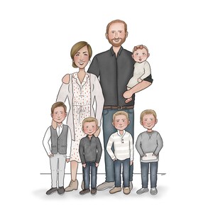 Aangepaste familieportret-familieportret-aangepaste illustratie-huwelijkscadeau-familie illustratie-verjaardag cadeau-bruid en bruidegom cadeau-moeder cadeau