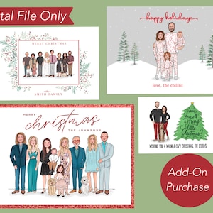 Cartes de vœux : FICHIER NUMÉRIQUE UNIQUEMENT (à imprimer vous-même) Carte de Noël illustration Portrait de famille illustré personnalisé Cartes de Noël photo