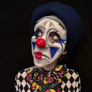Melancholic Pierrot Mask: Theatrical Clown Face for Carnival, Masquerade, and Performance Arts