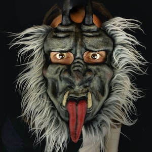 Traditional Krampus Mask: Authentic Handcrafted Yule Folklore Demon Face for Festive Cosplay & Alpine Traditions