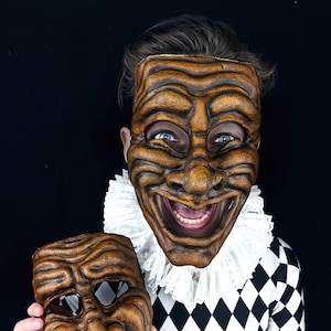 Handcrafted Comedy Mask - Greek Theater Sock & Buskin Inspired Carnival Masquerade Costume