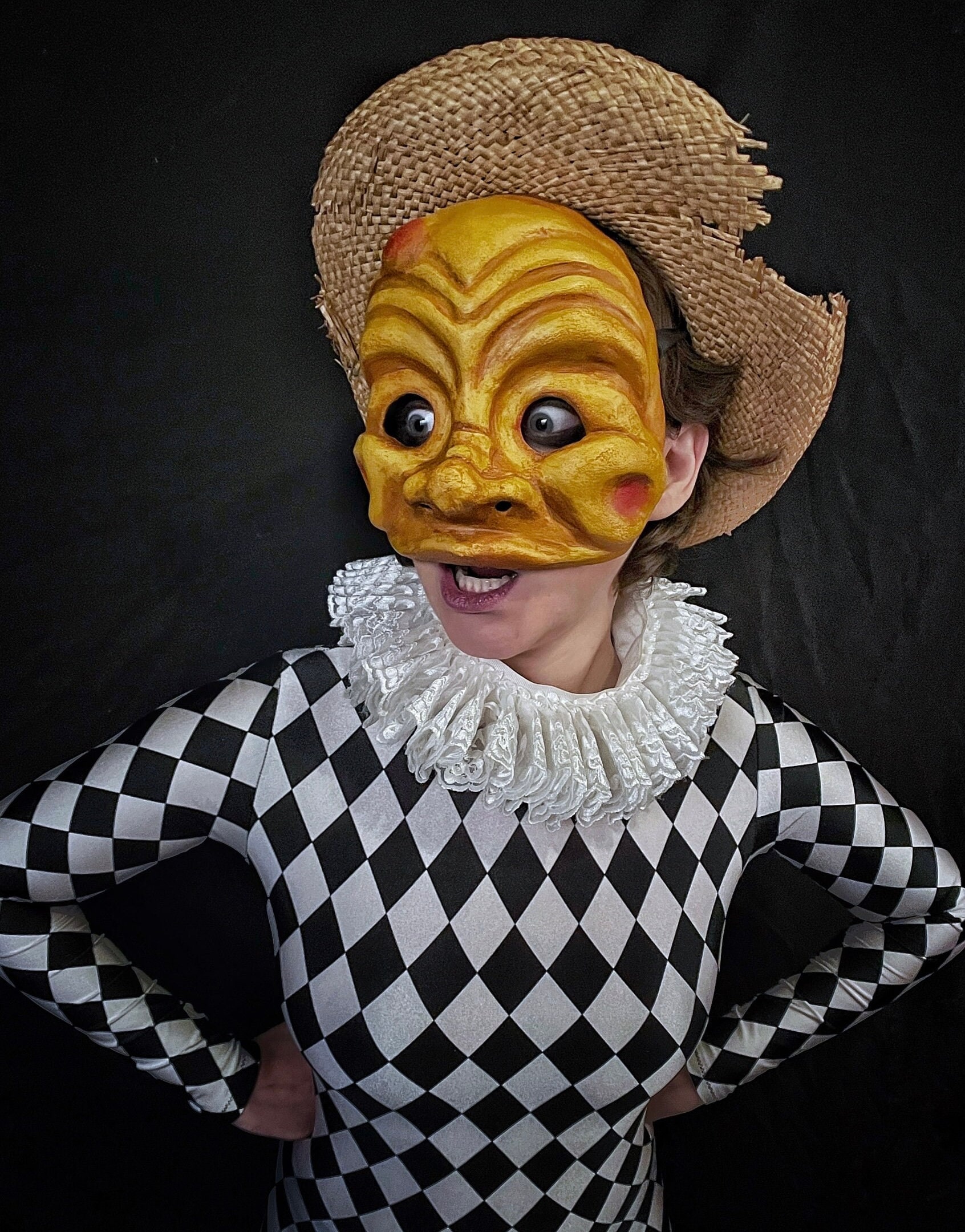 Arlecchino Venetian Mask for Commedia Dell'arte, Theater, Carnival