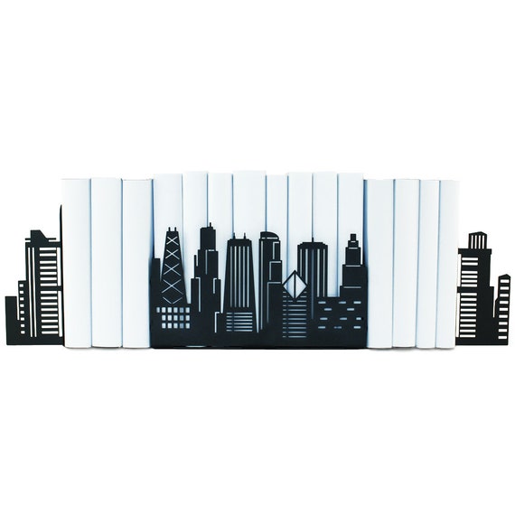 Chicago Skyline Bookends / Glozis Bookends / Metal Bookends / Etsy