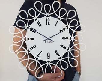 White Metal Wall Clock, Mid Century Modern Wall Clock, Unique Wall Clock, Wall Ornament, Metal Wall Art, Home Decor, Wall Hanging