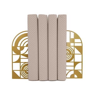 Gatsby Bookends | Geometric Metal Book Ends | Art Deco Gold Bookshelf Decor | Bauhaus Heavy Bronze