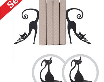 Ensemble de serre-livres chats en métal noir / Kit serre-livres unique chats / Serres-livres lourds / porte-livre de collection / étagère de bibliothèque décor chat noir