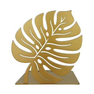 Monstera Leaf Bronze Bookend | Metal Library Bookshelf Decor | Gold Floral Heavy Book Ends