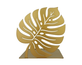 Monstera Leaf Bronze Bookends / Leaf Metal Bookends / Floral Unique Heavy Book Ends / Stopper Book Holder Stand / Library Bookshelf Décor