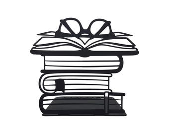 Booklover Bookend Black Metal | Classic Bookshelf Decor | Library Bookshelf BookWorm Gift