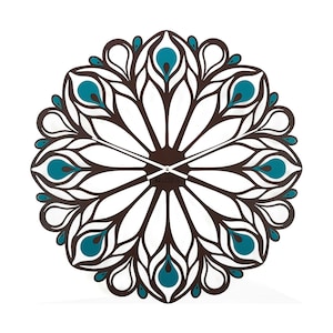 Large Wall Clock Peacock Feather, Modern Wall Clock, Unique Clock Peacock, Design Wall Clock, Decorative Clock, Big Wall Clock