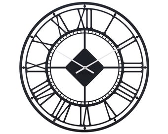 Wall Clock London/ Large Wall Clock / Modern Wall Clock /  Skeleton Wall Clock / Metal Wall Clock / Roman Numeral Clock / Famous Black Clock