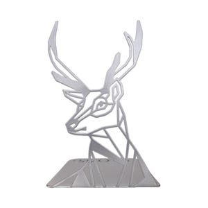 Deer Bookend | Silver Polygonal Metal Book Holder | Geometrical Gray Library Bookshelf Décor Desk