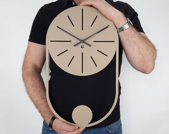 Beige Metal Wall Clock, Ellipse Clock, Modern Wall Clock, Balance Wall Clock, Minimalist Clock, Unique Wall Clock, Contemporary Clock