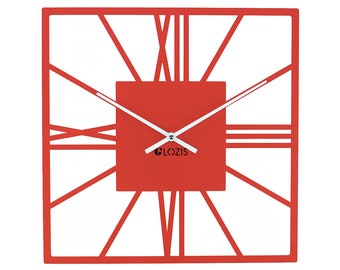Horloge murale New York rouge avec chiffres romains, horloge murale moderne, horloge murale carrée, horloge rétro, horloge murale minimaliste, cadeau de pendaison de crémaillère