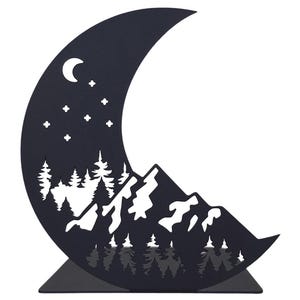 Moon Bookends / Stars Bookend / Mountain Bookends / Book Ends Black Book Holder / Night Moon Forest Bookends Room Decor Tree / Wood Bookend