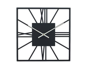 Wall Clock New York Black | Metal Roman Numerals Clock | Minimalist Square Design