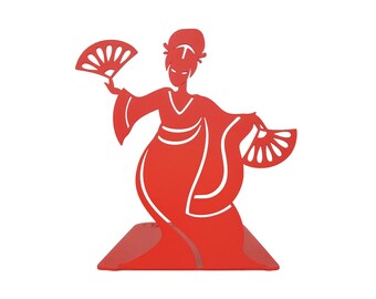 Sujetalibros de geisha japonesa, silueta de metal rojo para decoración de estantes, regalo para lectores