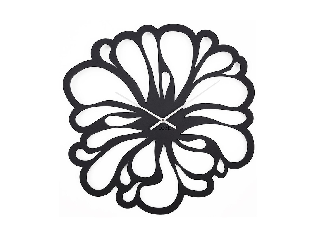 Flower Metal Wall Clock | Black Art Design | Floral Minimalist Decor ...