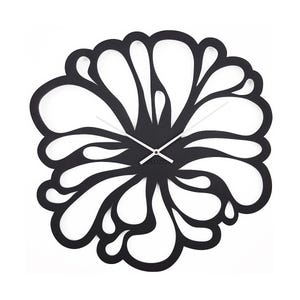 Flower Metal Wall Clock | Black Art Design | Floral Minimalist Decor Clock