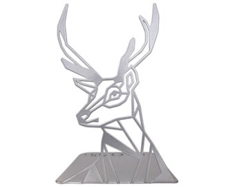 Deer Bookend / Silver Bookends Unique / Polygonal Heavy Book Ends / Geometrical Stopper Book Holder Stand / Library Bookshelf Décor Desk