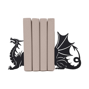 Drachen Buchstützen | Fantasy Metall Buchhalter | Bibliothek Dekor LOTR Liebhaber Geschenk | Drachen Bücherregal Organisieren Bild 1