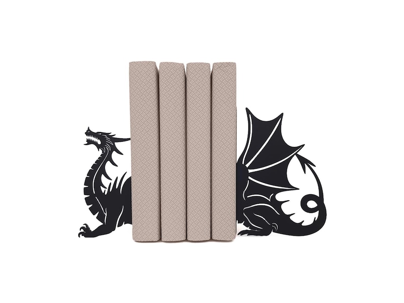 Drachen Buchstützen | Fantasy Metall Buchhalter | Bibliothek Dekor LOTR Liebhaber Geschenk | Drachen Bücherregal Organisieren Bild 1