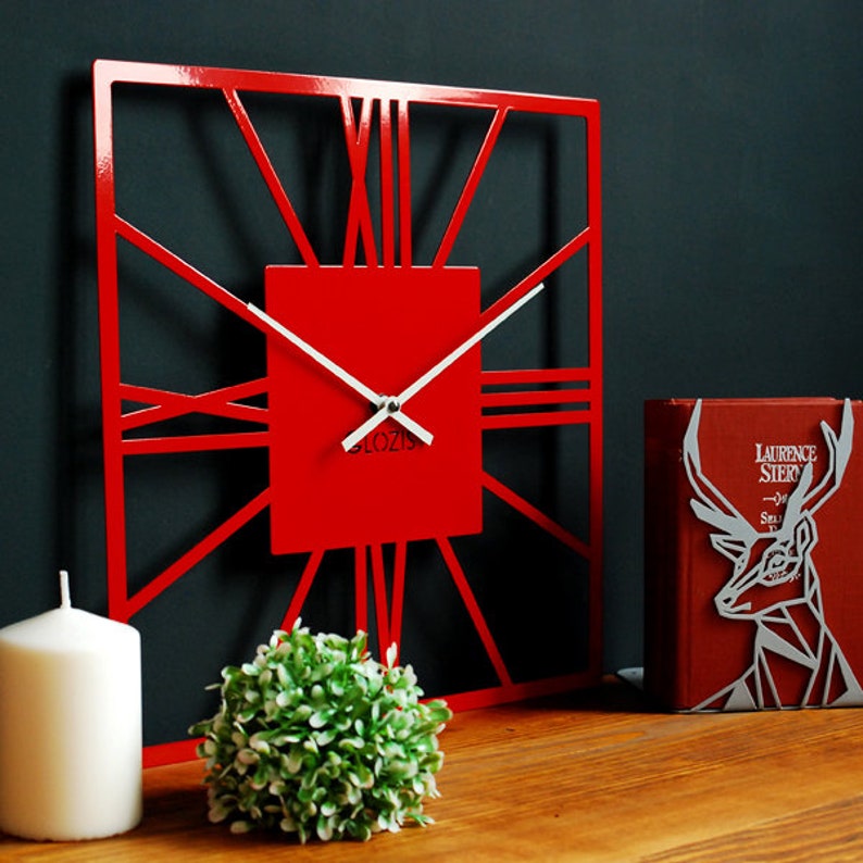 Wall Clock New York Red / Unique Clock Square Wall Clock Etsy