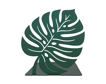 Monstera Leaf Bookend | Green Floral Metal Bookends | Floral Library Bookshelf Decor