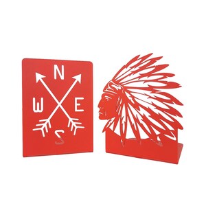 Indian Chief Bookends | Red Library Bookshelf Decor | Decorative American Indian