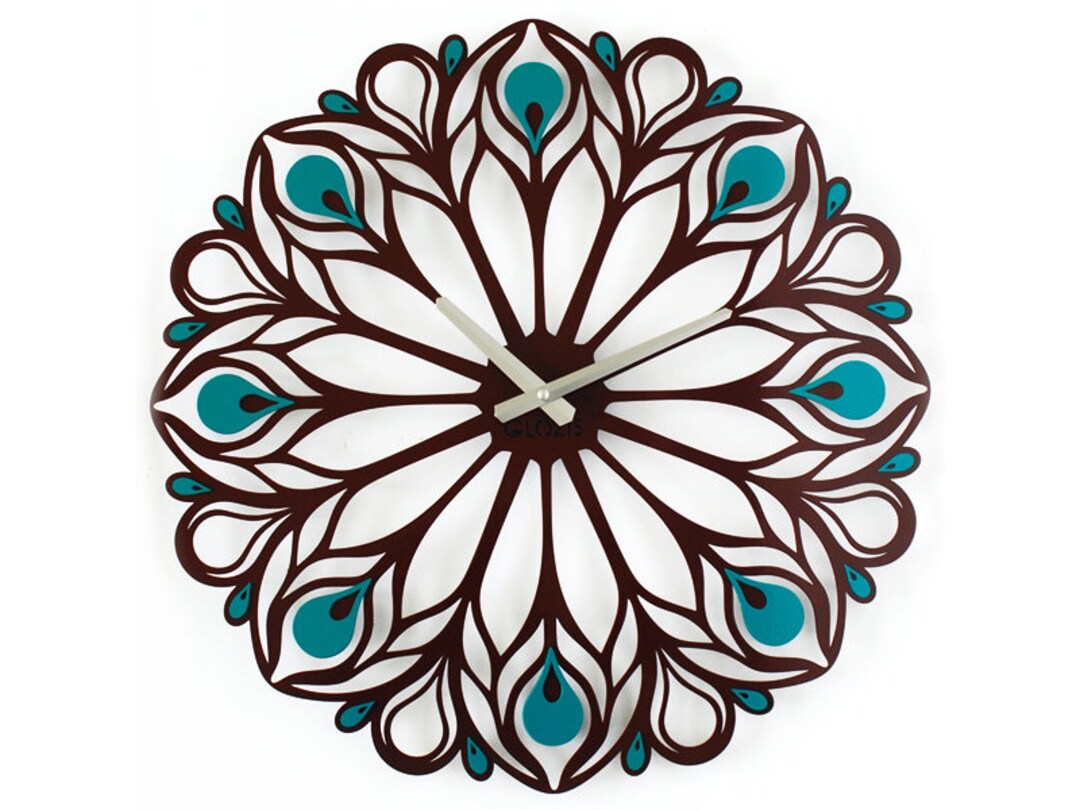 Large Wall Clock Peacock Feather Modern Wall Clock Unique Etsy