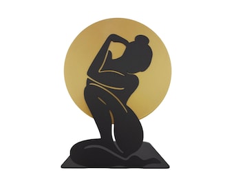 Bookends Sunrise Girl | Bronze Black Metal Bookend | Gold Sun & Moon Yoga Woman Silhouette
