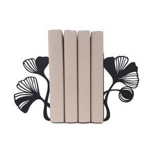 Mariken Metal Bookends | Modern Art Deco Book Stand | Black Floral Decorative Bookend