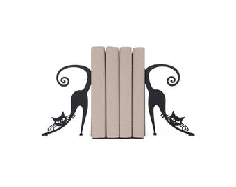 Black Cat Bookends | Unique Library Bookshelf Decor | Elegant Decoration For CatLovers