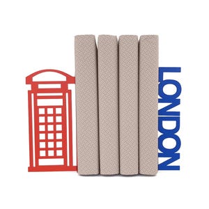London Phone Booth Bookends | Red & Blue Metal England Book Ends | Shelf Décor London
