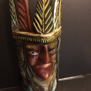 Vintage Old  carved Wood Painted  face Mask  ,Mexico, mayan or Indian  24&quot; H