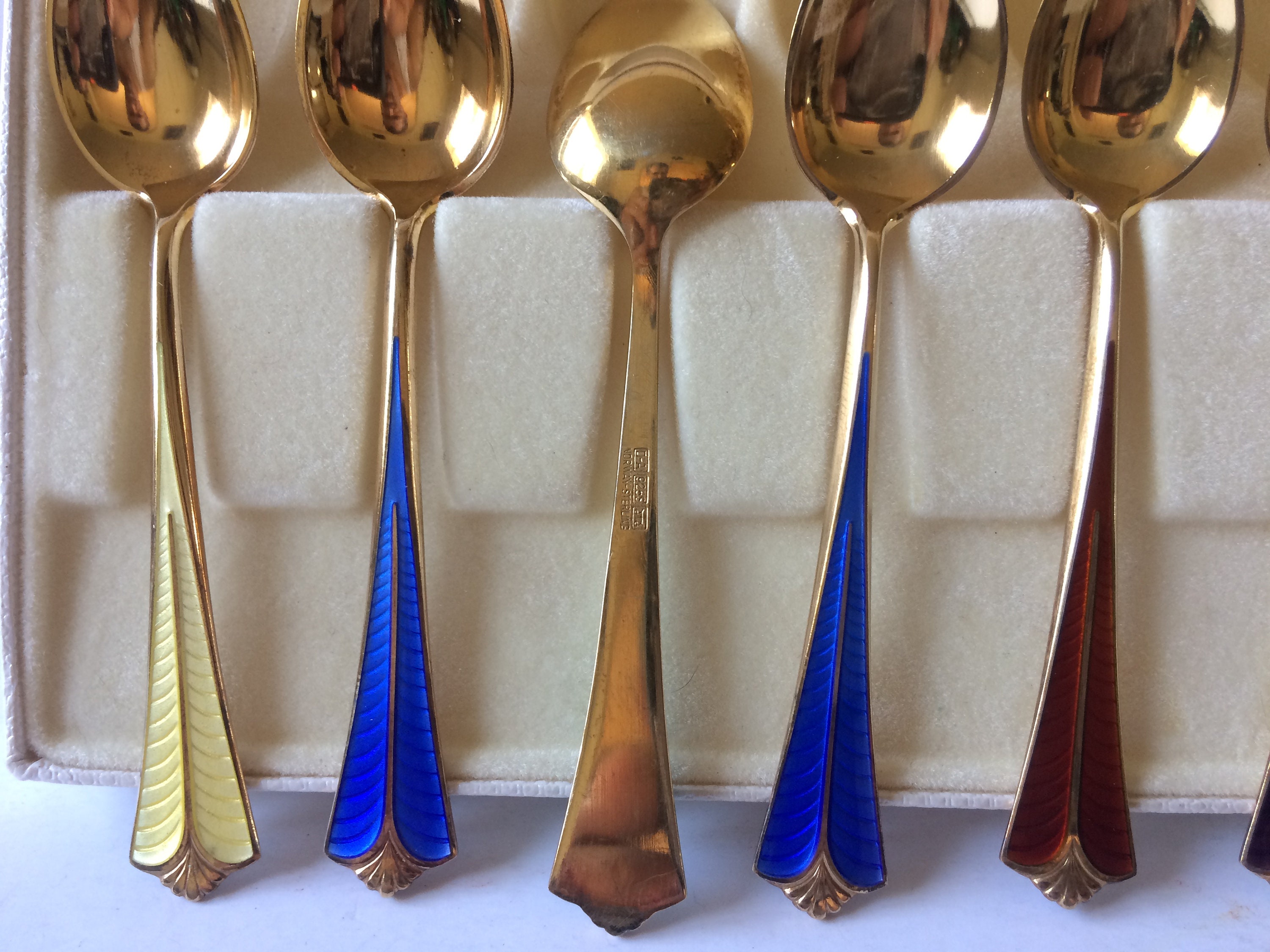 Demitasse Spoons Set 6 Multi Colored Enamel Sterling Silver