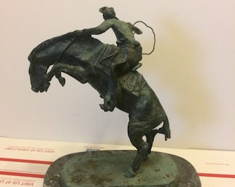 Vintage Bronze Fredrick Remington Bronco Buster 9" Statue On Marble