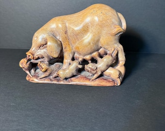Vintage Chinese Soapstone Pig Sculpture