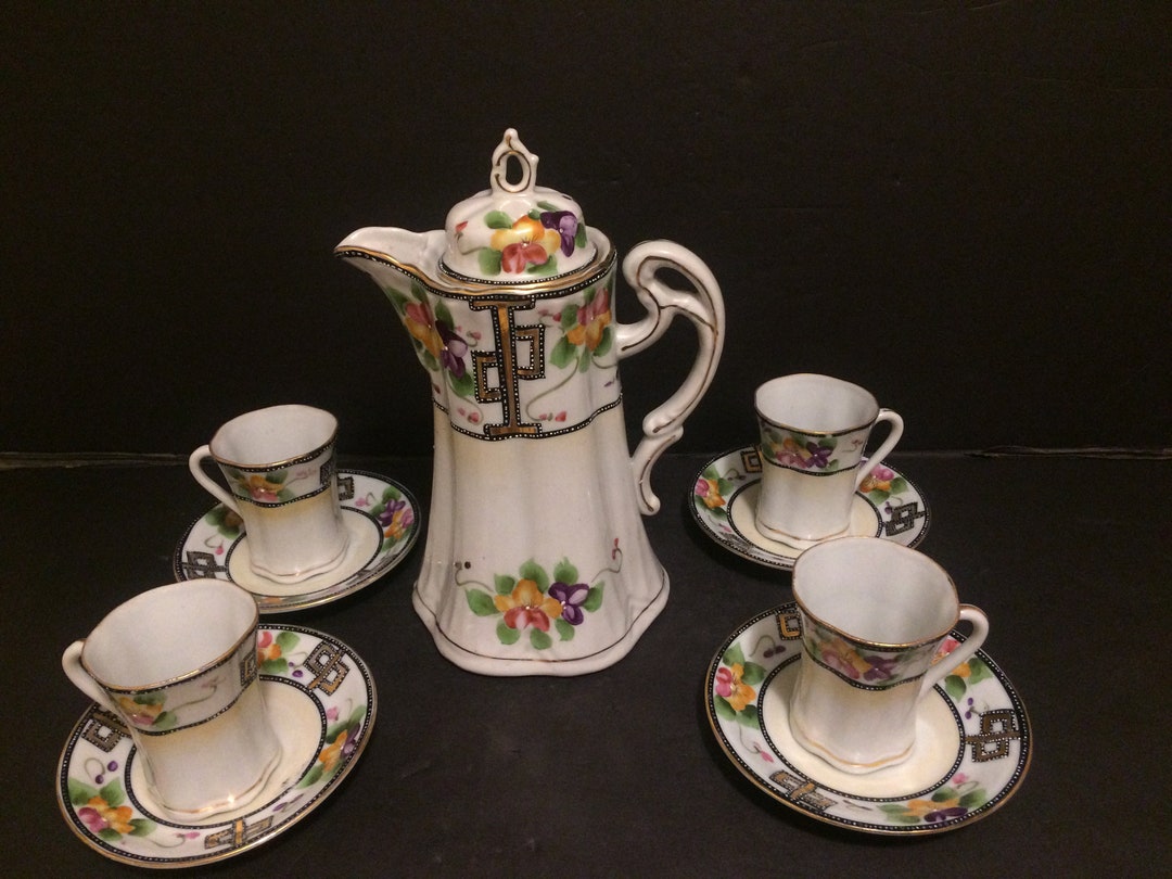 Hand Painted Nippon Chocolate Tea Set 9 Pieces Marked Etsy